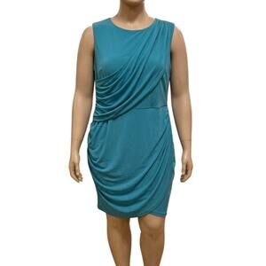 Lane Bryant Dress Plus 22 Green Draped Built In Smoothing Slip Feminine Date